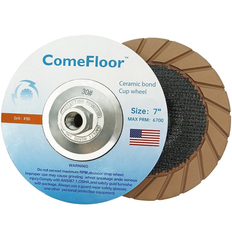 ComeFloor Concrete Grinding Cup Wheel 7 Inch Ceramic Diamond Cup Wheel for Floor Grinding, Fits 5/8"-11 Arbor Angle Grinder (30#) - Image 1